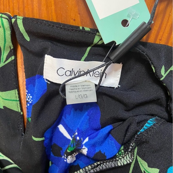 Calvin Klein Janice Pleated Neck Knit Top Size L Sleeveless Black Floral Career - Picture 9 of 13